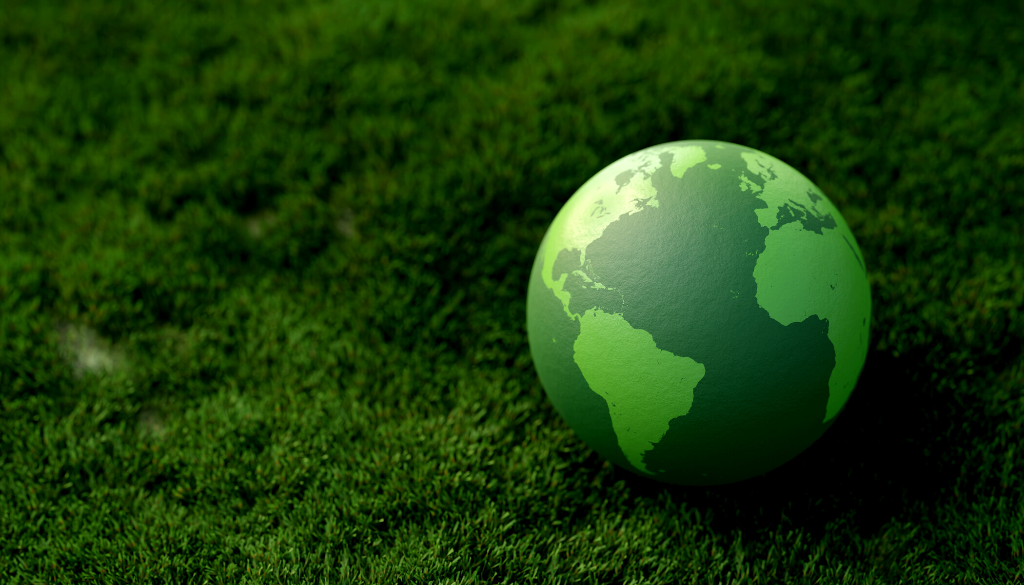 Green world ball concept for ESG environmental, social, and governance in sustainable and ethical business on green grass background. globe, earth, 3d render illustration